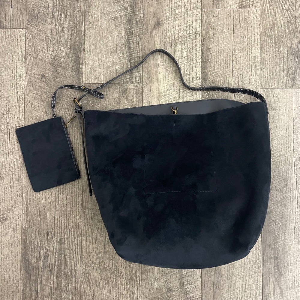 Gap Navy Blue Faux Suede Hobo Bag with Removable Pouch and Brass Hardware